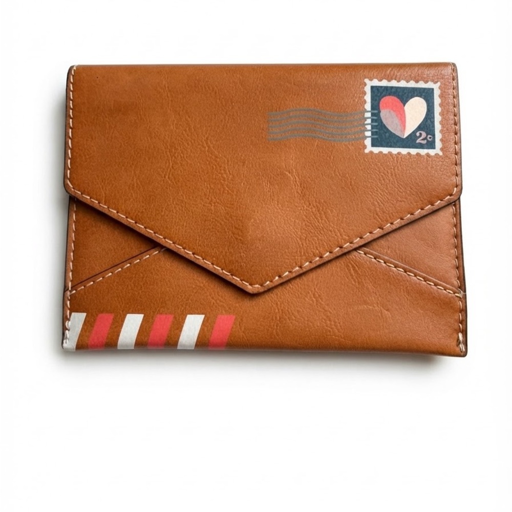 Fossil Sofia Envelope Love Letter Compact Card Wallet Pouch - Tan